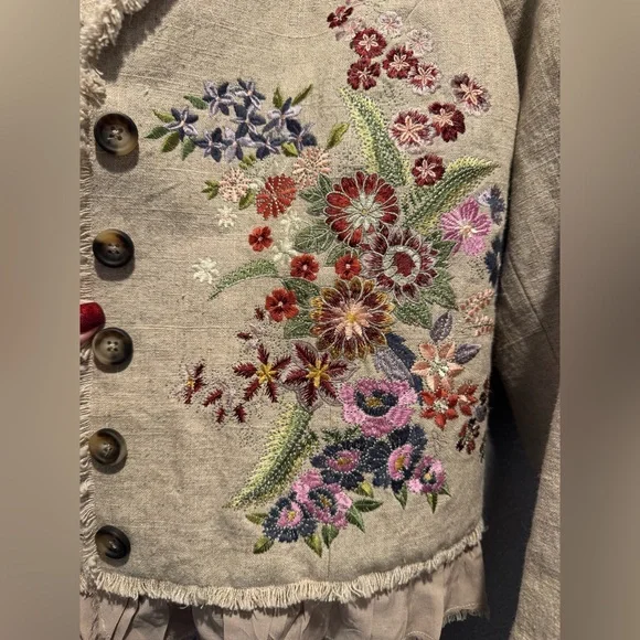 Sundance Beige Embroidered Floral Blazer Jacket - Picture 3 of 8